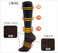 裏側 弱 中 強 つま先・かかと 肌側 土踏まず 肌側