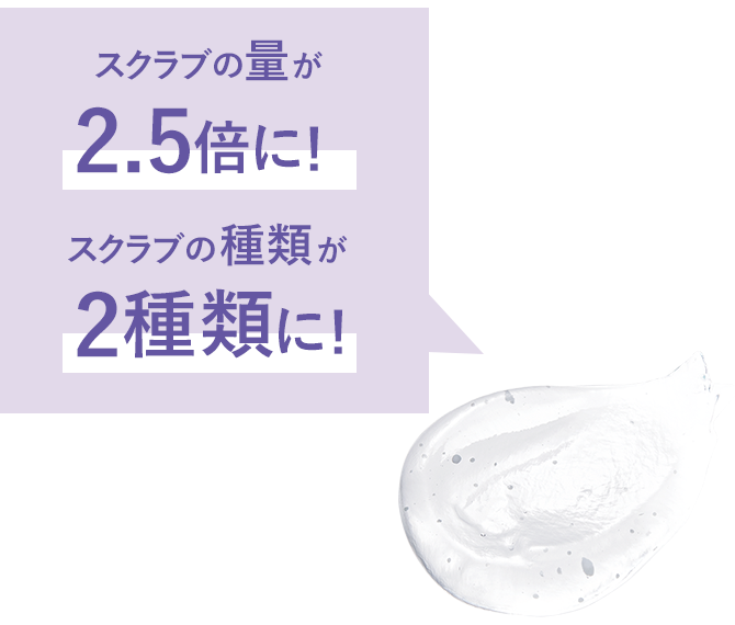 スクラブの量が2.5倍に！／スクラブの種類が2種類に！